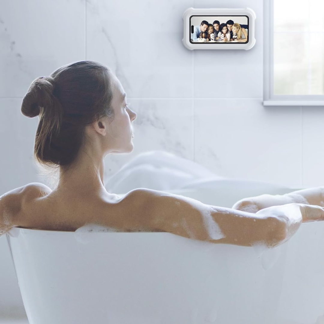 Funda y soporte para teléfono de baño